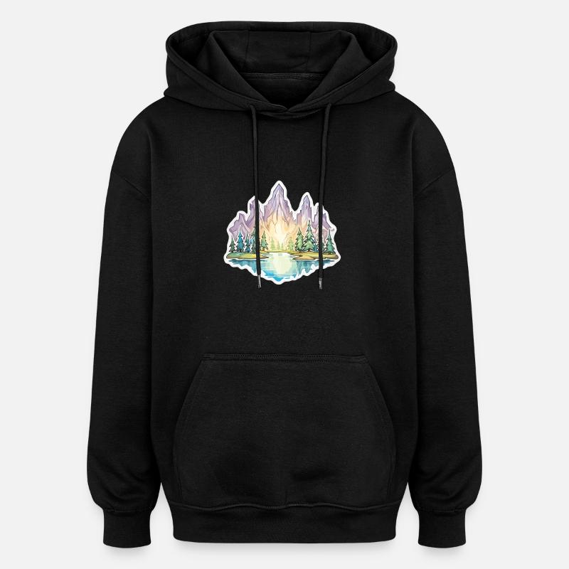 Landschaft - Illustration - Oversized Unisex Hoodie - Schwarz