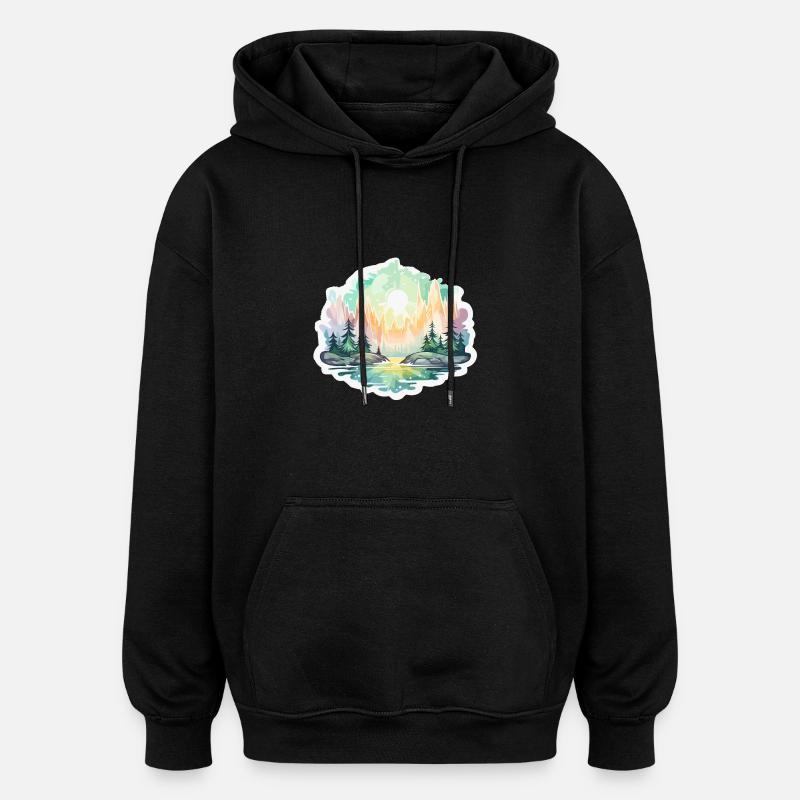 Landschaft - Illustration - Oversized Unisex Hoodie - Schwarz
