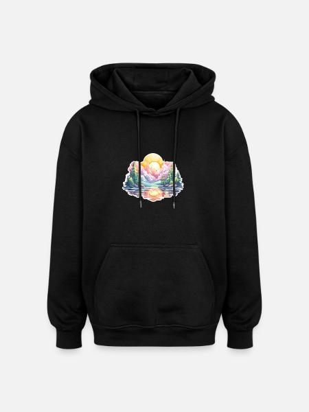 Paysage - Illustration - Sweat à capuche oversize unisexe - noir