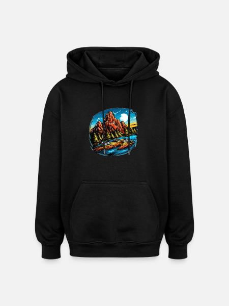 Landschaft - Illustration - Oversized Unisex Hoodie - Schwarz