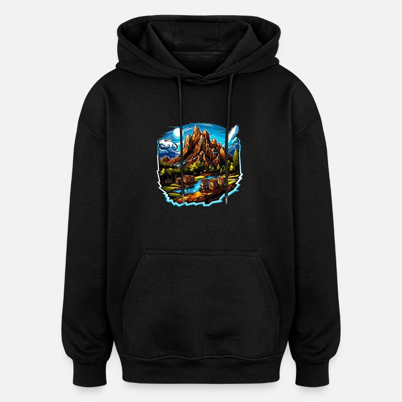 Landschaft - Illustration - Oversized Unisex Hoodie - Schwarz