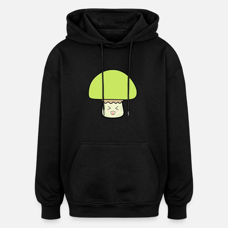 Champignon vert mignon avec visage - Sweat à capuche oversize unisexe - noir