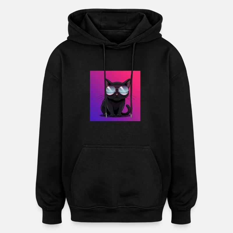 Coole Katze mit Sonnenbrille - Oversized Unisex Hoodie - Schwarz