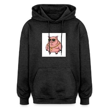 Fat pig with gold chain and sunglasses - Oversized Unisex Hoodie - charcoal grey - Front - Noah (186cm)