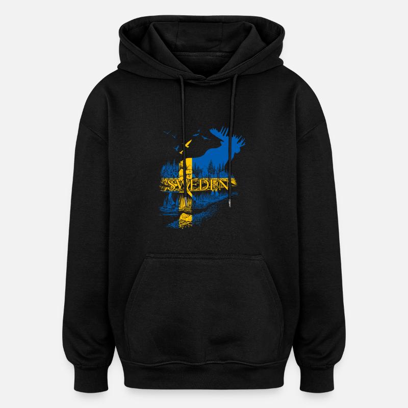 SUÈDE ORIGNAL DRAPEAU SUÉDOIS - Sweat à capuche oversize unisexe - noir