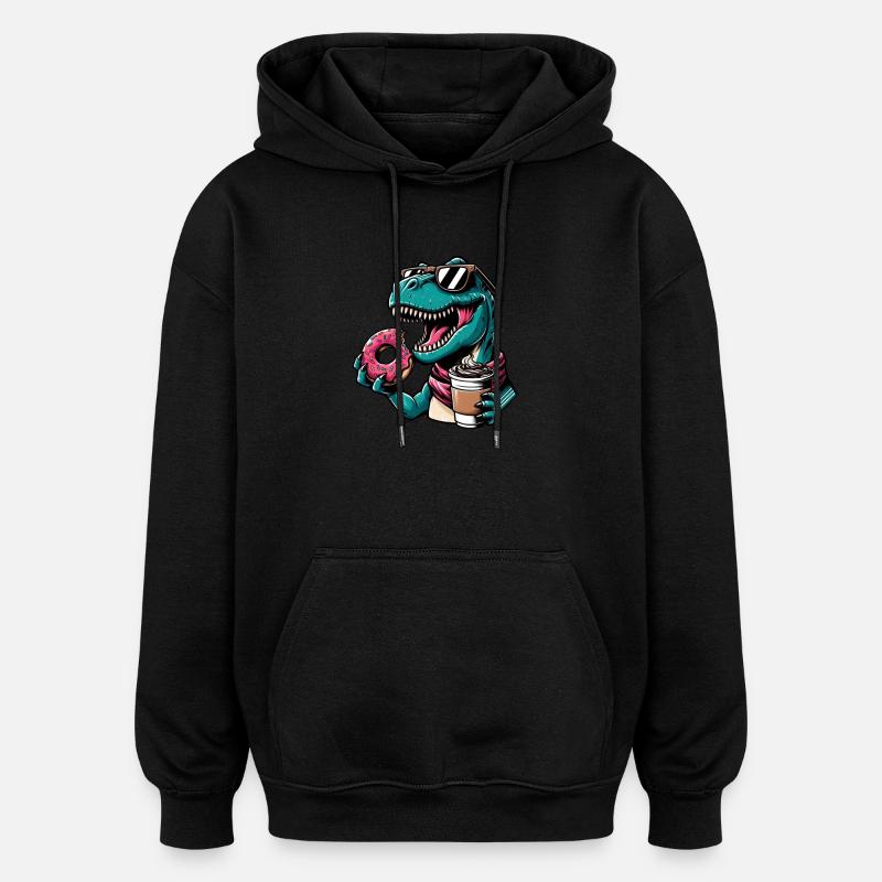 Sweet Dino T-Rex Donut Coffee - Oversized Unisex Hoodie - black