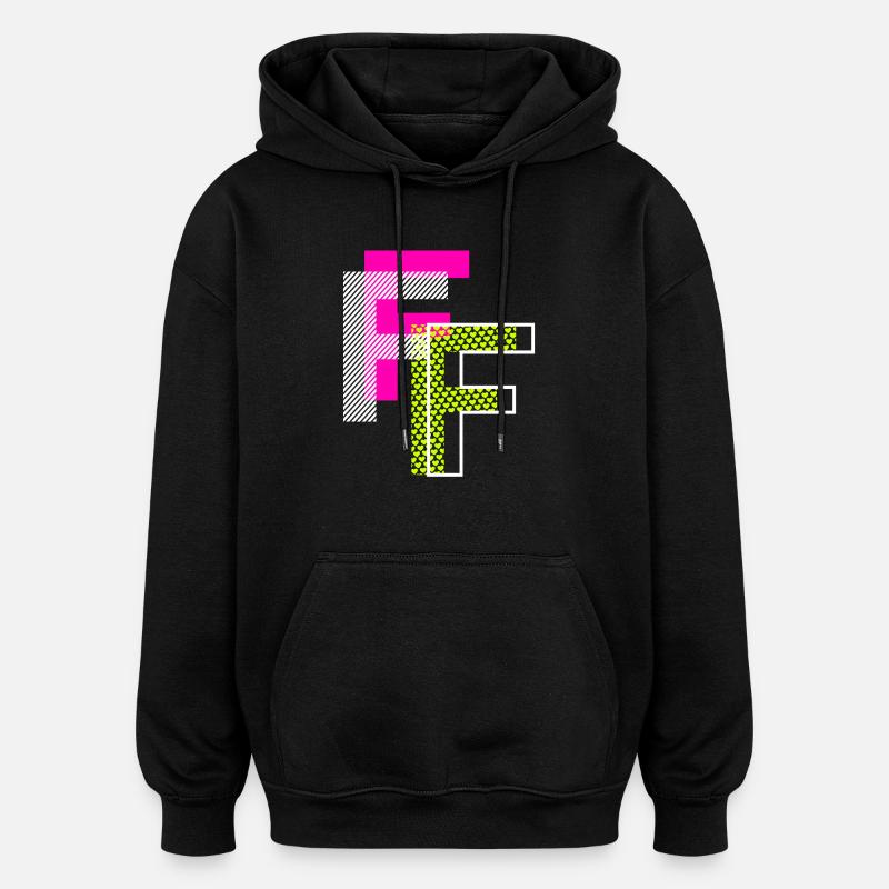 F Lettre - Sweat à capuche oversize unisexe - noir