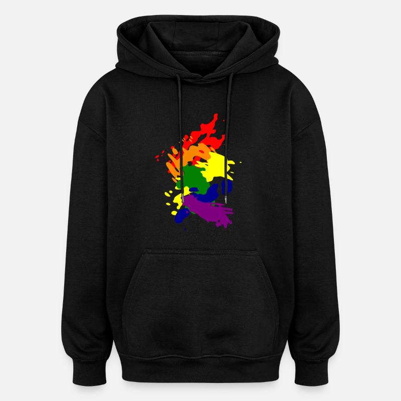 arc-en-ciel - Sweat à capuche oversize unisexe - noir