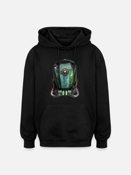 Futuristic Robotic Helmet - Oversized Unisex Hoodie - black