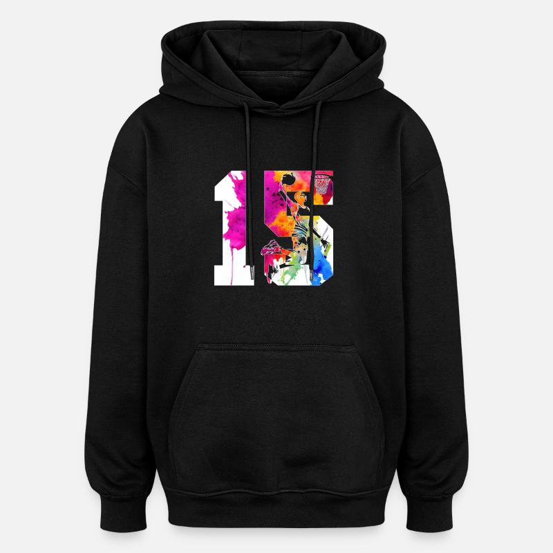 15E ANNIVERSAIRE BASKET-BALL NUMÉRO 15 - Sweat à capuche oversize unisexe - noir