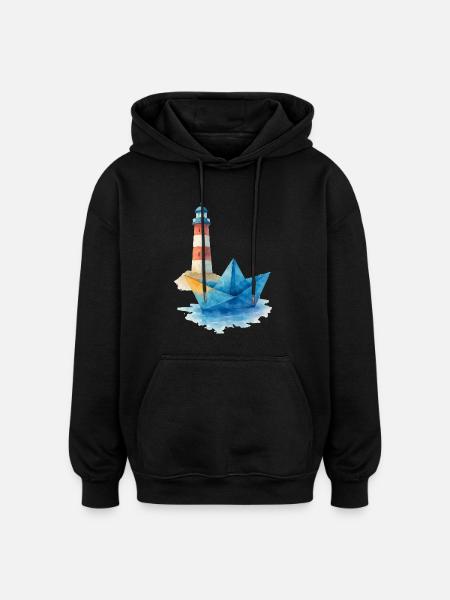 papierboot aquarell lechtturm - Oversized Unisex Hoodie - Schwarz