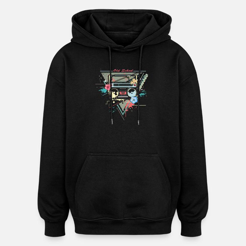 Ghettoblaster retro graffiti - Oversized Unisex Hoodie - black