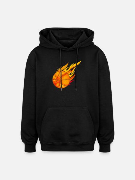 hot glowing basketball on fire - Oversized Unisex Hoodie - black