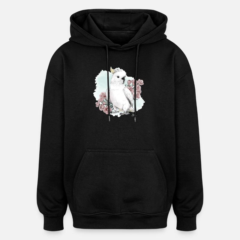 Kakadu mit Blumen - Oversized Unisex Hoodie - Schwarz
