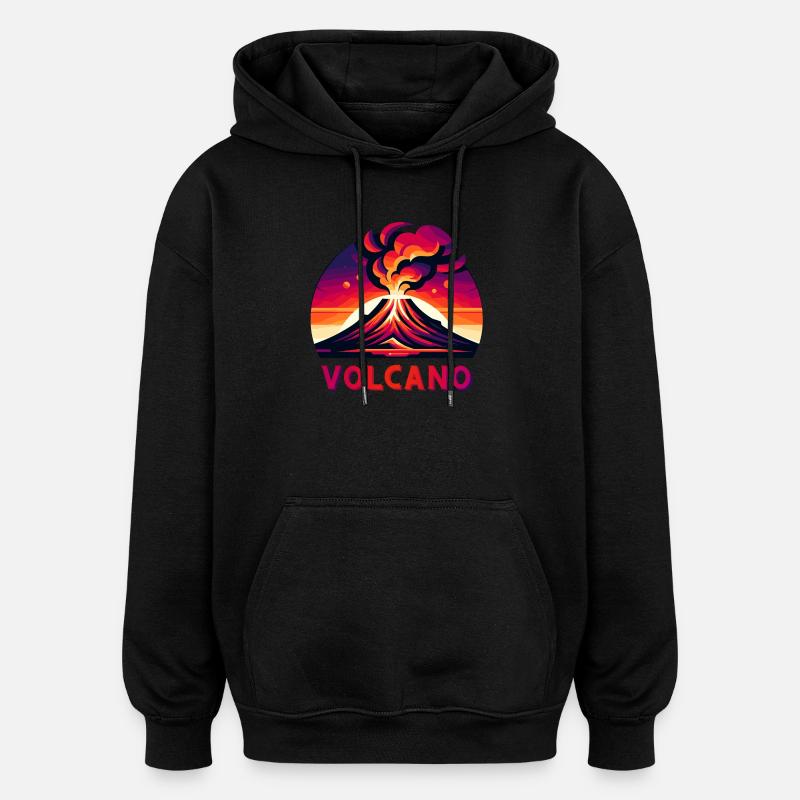 Illustration du volcan d’éruption vive - Sweat à capuche oversize unisexe - noir