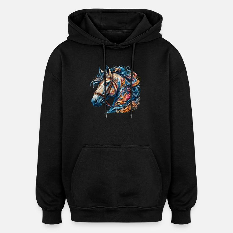 Pferd - Oversized Unisex Hoodie - Schwarz