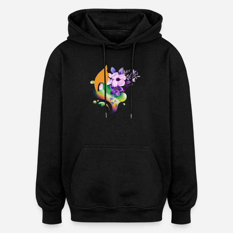 Silhouette arc-en-ciel florale - Sweat à capuche oversize unisexe - noir