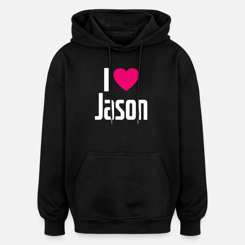 J’aime Jason Pink Heart J’aime Jason - Sweat à capuche oversize unisexe - noir