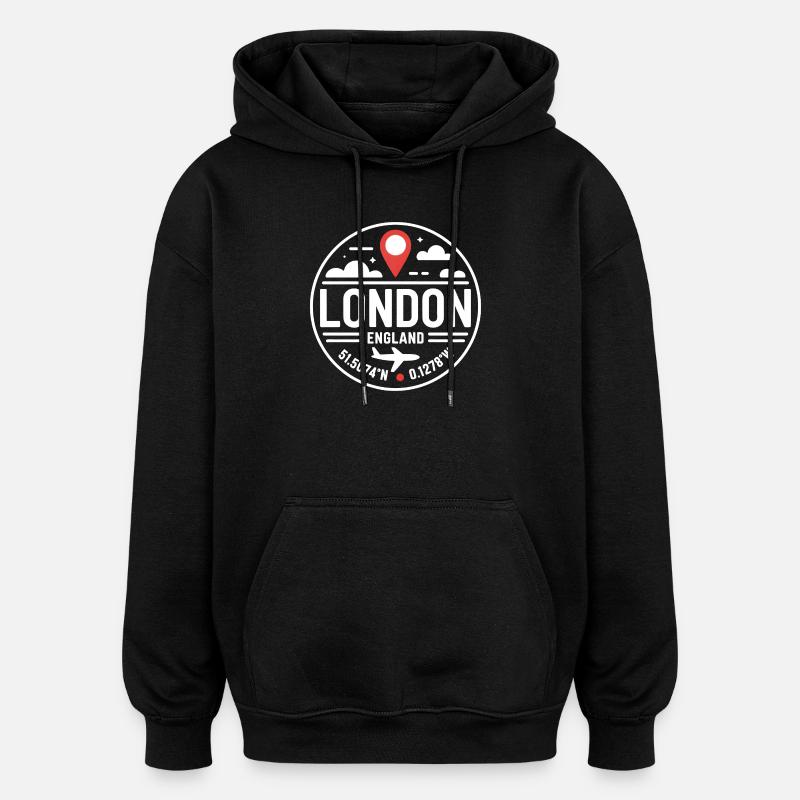 Motif de voyage des coordonnées anglaises de Londres - Sweat à capuche oversize unisexe - noir