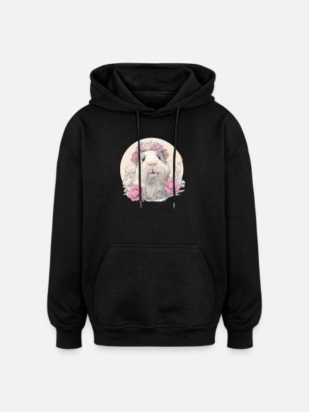 Guinea pig with flowers - Oversized Unisex Hoodie - black
