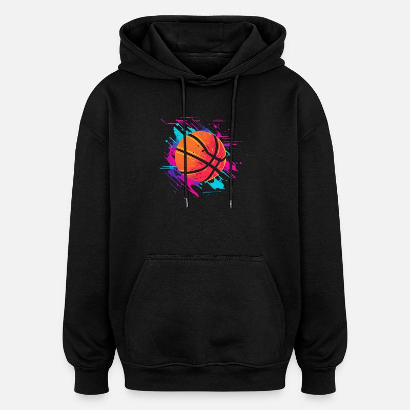 Basket-ball Synthwave - Sweat à capuche oversize unisexe - noir