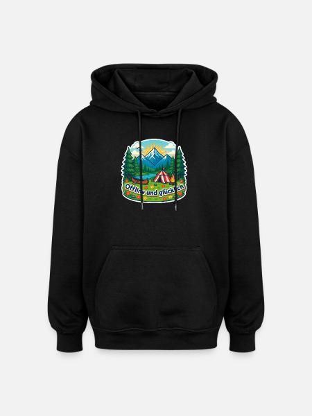 Camping Glück - Oversized Unisex Hoodie - Schwarz