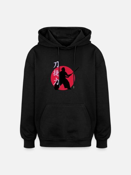 samurai_strength_victory_sword_3c - Oversized Unisex Hoodie - black