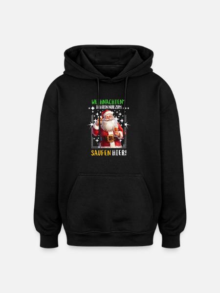 Christmas Claus Beer Drinking Alcohol - Oversized Unisex Hoodie - black