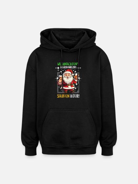 Christmas Claus Beer Drinking Alcohol - Oversized Unisex Hoodie - black
