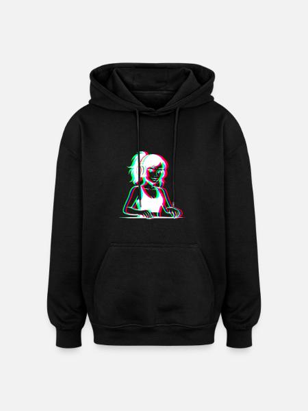 EDM - DJane - Glitch Rave Style - Oversized Unisex Hoodie - black