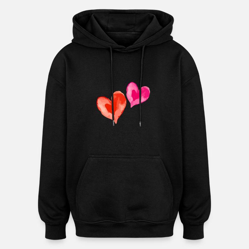 Coeur Amour Aquarelles Saint-Valentin - Sweat à capuche oversize unisexe - noir