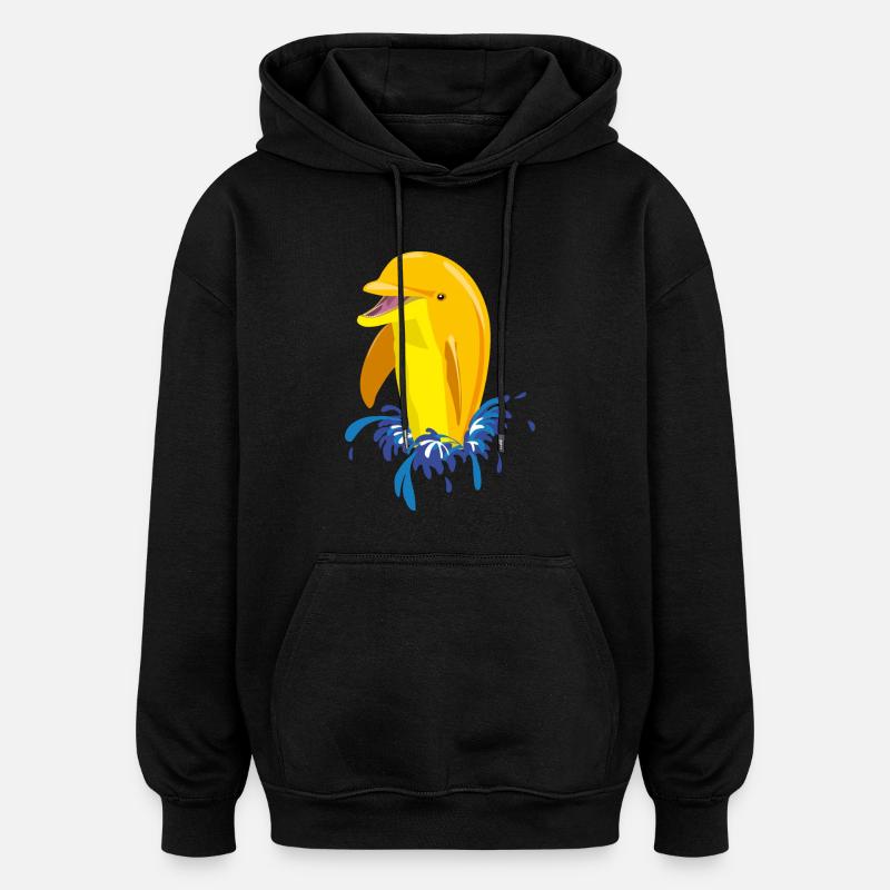Éclaboussures de dauphin jaune - Sweat à capuche oversize unisexe - noir