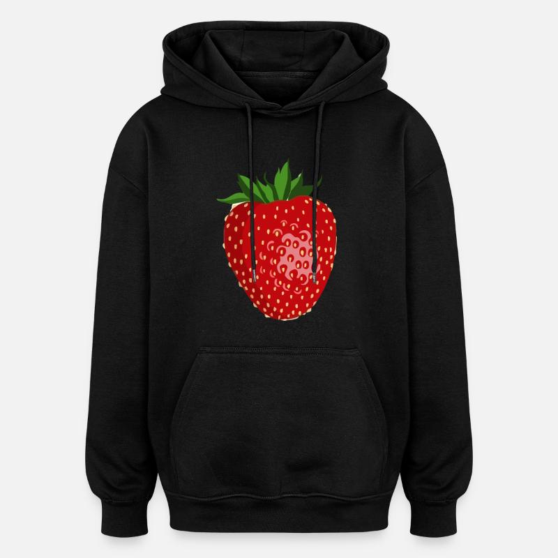 Erdbeere - Oversized Unisex Hoodie - Schwarz