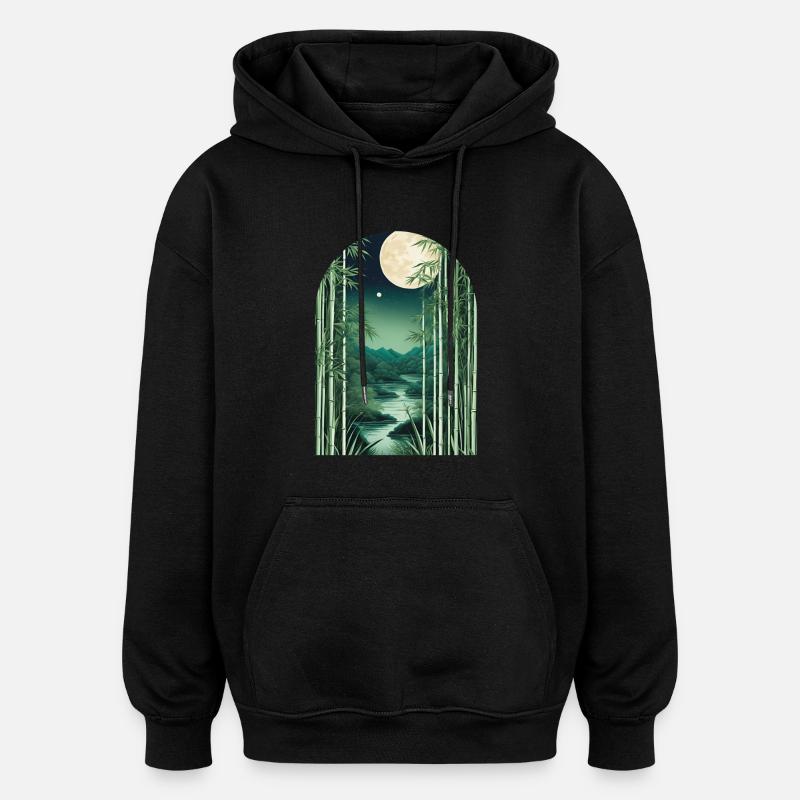 Forêt de bambous - Sweat à capuche oversize unisexe - noir