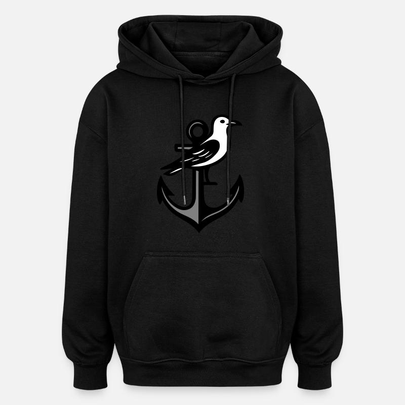 Ancre Seagull - Sweat à capuche oversize unisexe - noir