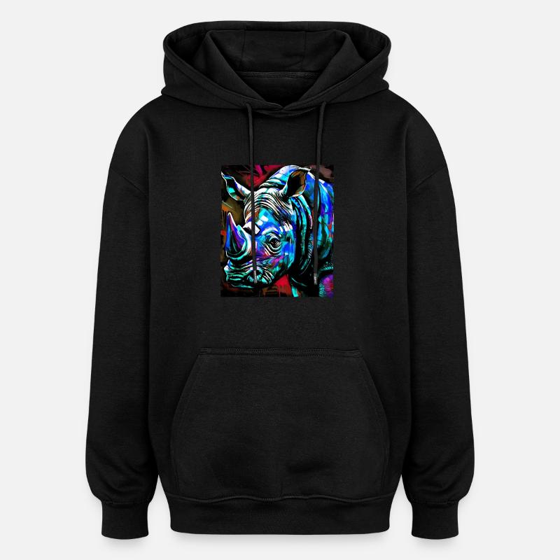 Portrait de rhinocéros - Sweat à capuche oversize unisexe - noir