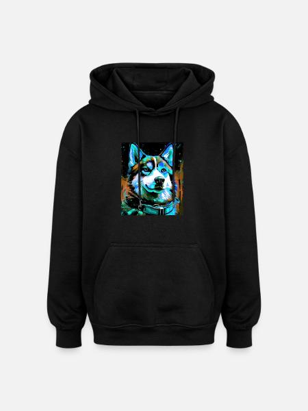 Husky Dog Portrait - Oversized Unisex Hoodie - black