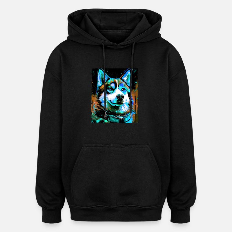 Portrait de chien husky - Sweat à capuche oversize unisexe - noir
