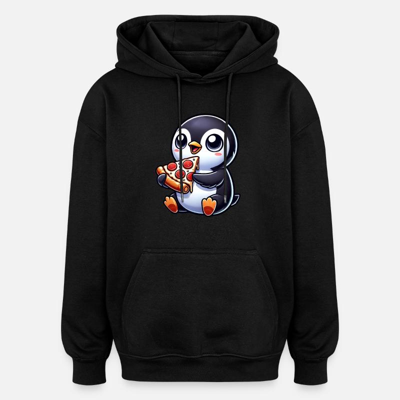 Mignon pingouin pizza dessin animé - Sweat à capuche oversize unisexe - noir