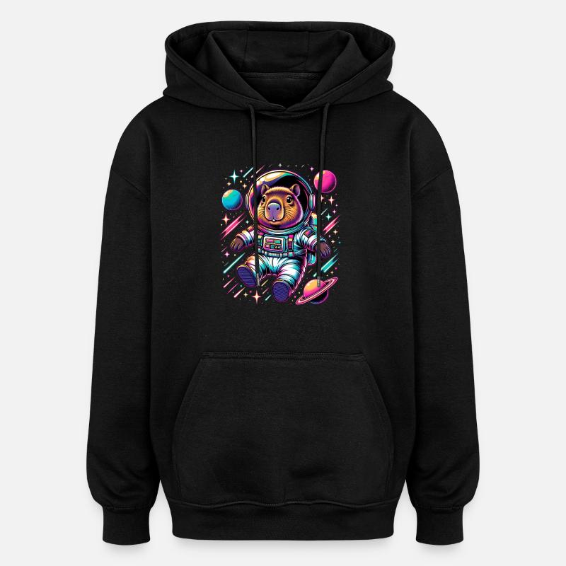 Capybaras Cute Capybara Astronaut - Oversized Unisex Hoodie - black