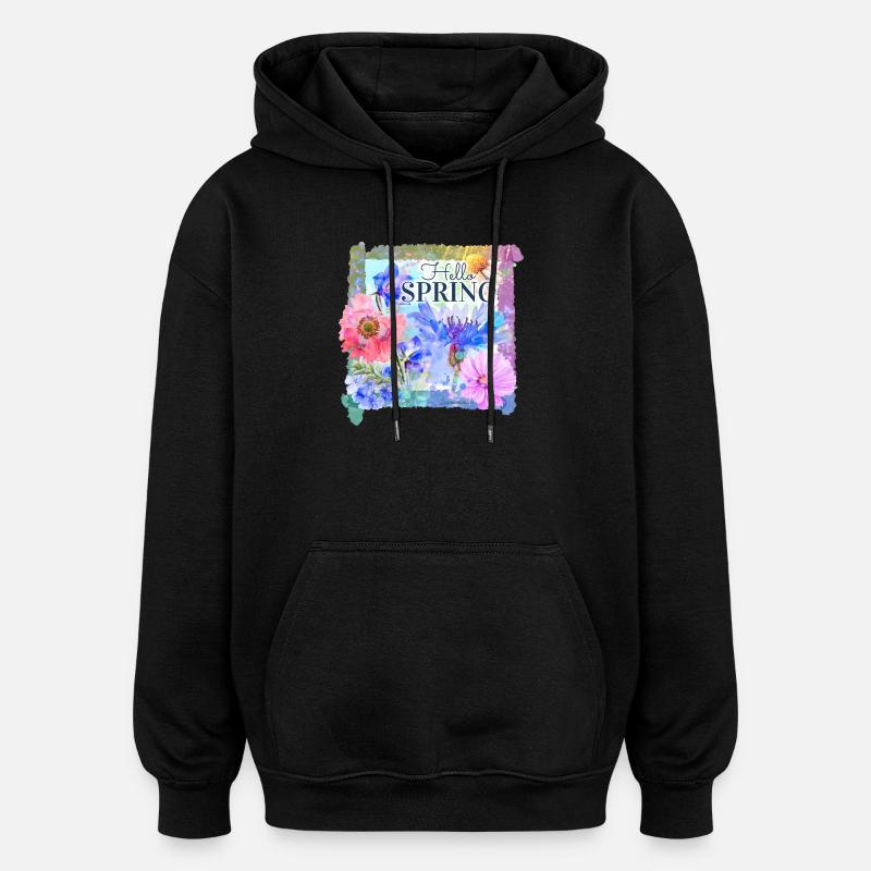 Frühlingsblumen | hello spring - Oversized Unisex Hoodie - Schwarz