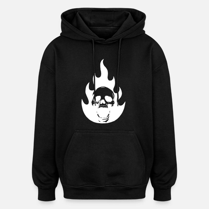 Skull and white flame - Oversized Unisex Hoodie - black
