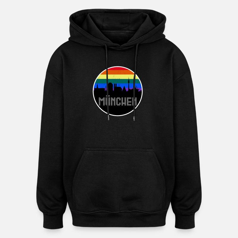Munich Skyline Rainbow - Oversized Unisex Hoodie - black