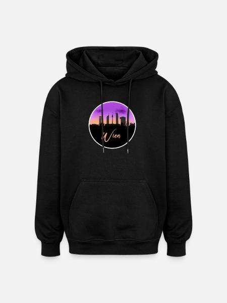 Wien Fineline Skyline - Oversized Unisex Hoodie - Schwarz