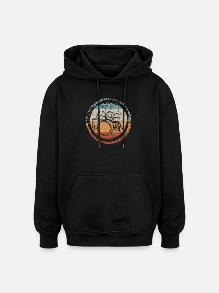 Retro Drum Circle Stamp - Oversized Unisex Hoodie - black