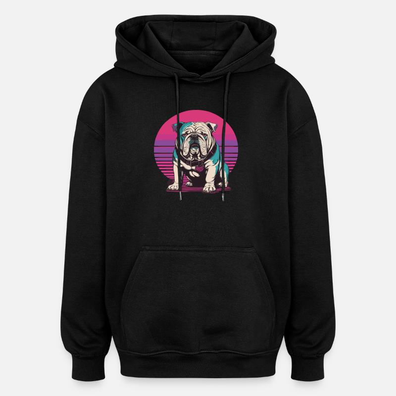 Illustration de bouledogue rétro - Sweat à capuche oversize unisexe - noir