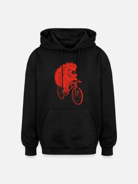 hérisson rouge à vélo - Sweat à capuche oversize unisexe - noir
