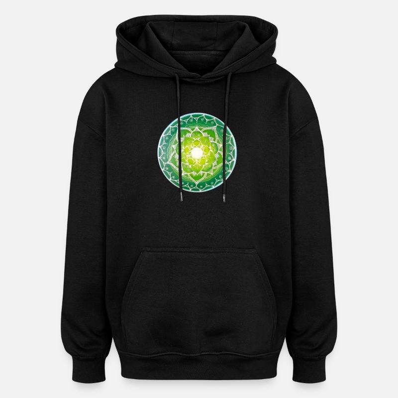 Green mandala with spiritual pattern - Oversized Unisex Hoodie - black