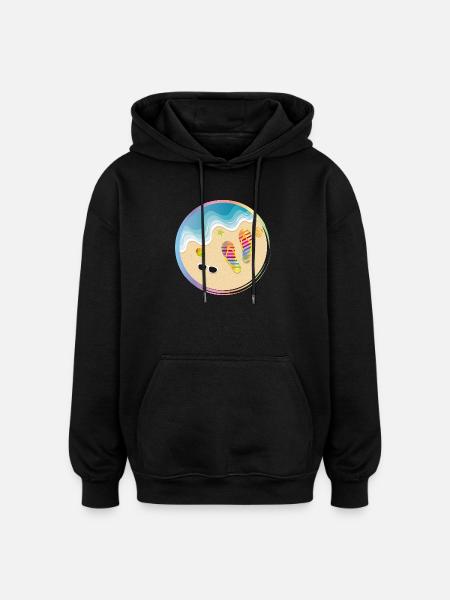 Flip-Flops im Regenbogen-Design am Sandstrand - Oversized Unisex Hoodie - Schwarz