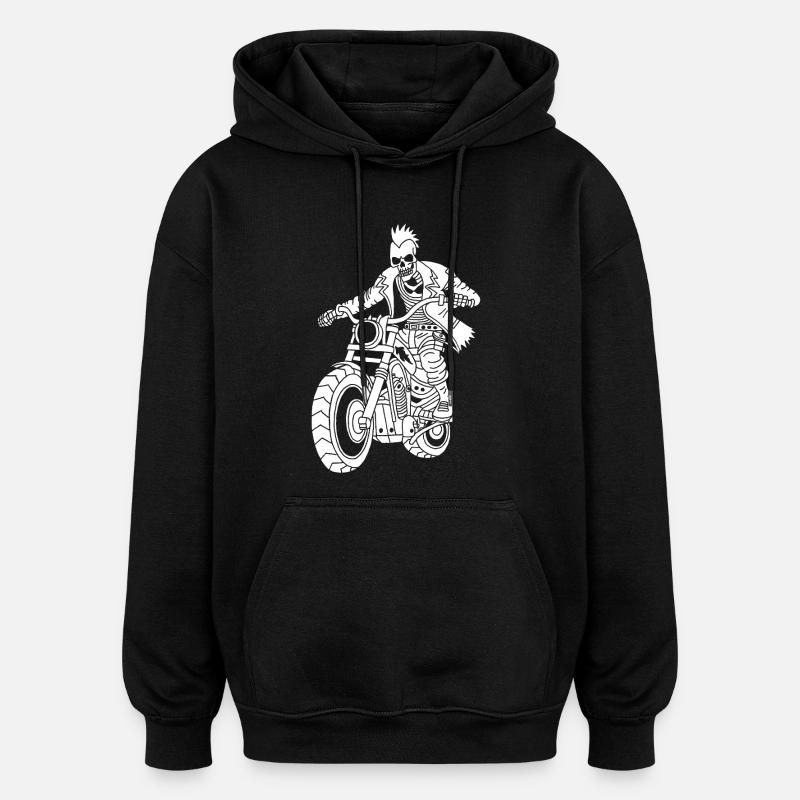 Hell Biker (White) - Oversized Unisex Hoodie - black